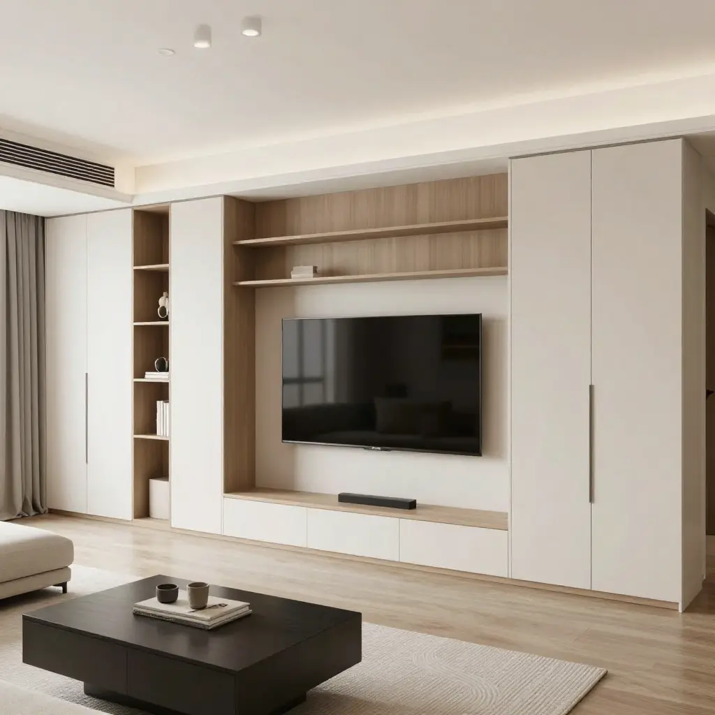 Beautifully organised living room with modern storage solutions
